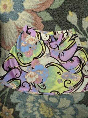 Free People Floral Swirl A-Line Mini Skirt in Lavender & Lime